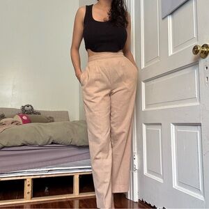 Tan High-Waisted Tapered Trousers